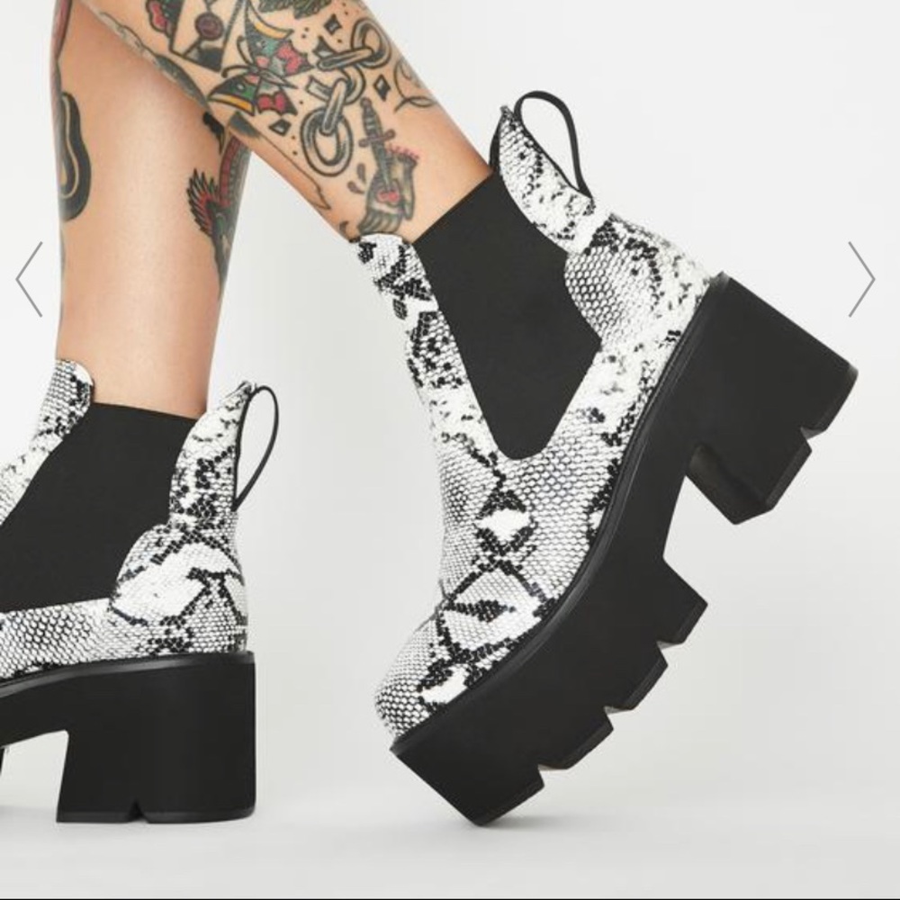 DOLLS KILL SNAKE SKIN PLATFORM BOOTS